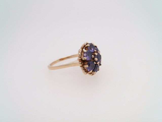 Vintage 14 Karat Yellow Gold Amethyst Cluster Ring