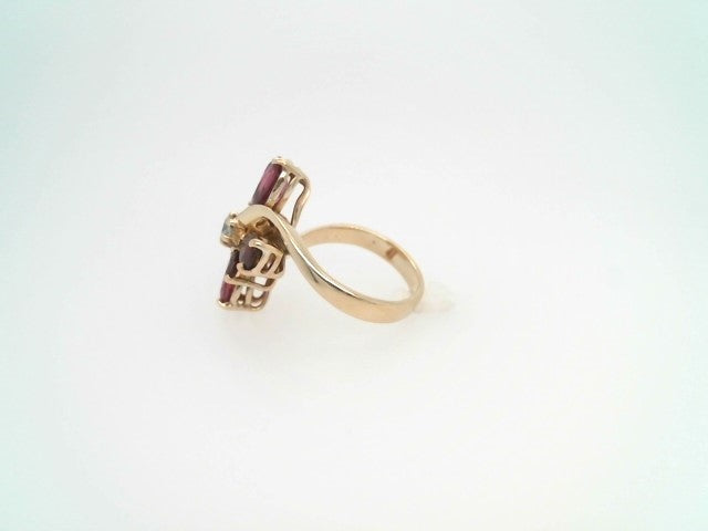 Vintage 14 Karat Yellow Gold Rhodolite Garnet & Diamond Freeform Cluster Ring