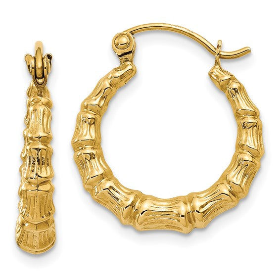 14 Karat Yellow Gold Polished Bamboo Hollow Hoop Earrings