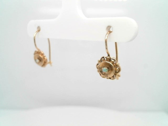 Vintage 14 Karat Yellow Gold Opal Dangle Earrings With French Ear Wire
