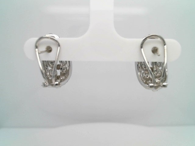 Vintage 18 Karat White Gold 1/2 Hoop Openwork Diamond Earrings With Omega Backs