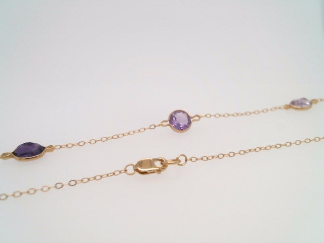 14 Karat Yellow Gold Bezel Set Amethyst "By The Yard" Style Necklace 16-18"