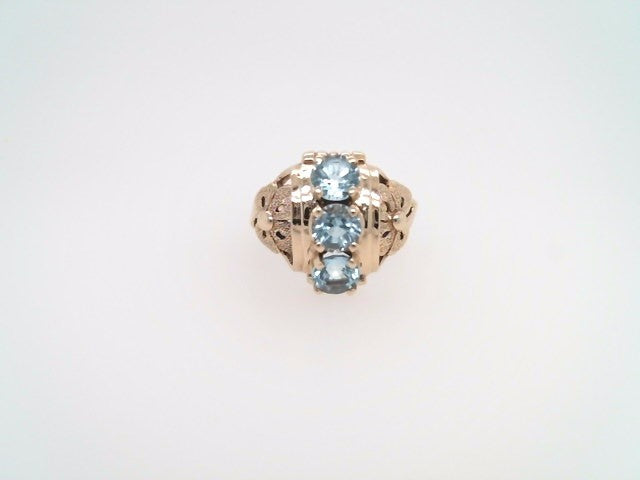 Vintage 14 Karat Yellow Gold Blue Topaz Ring With Floral Motif