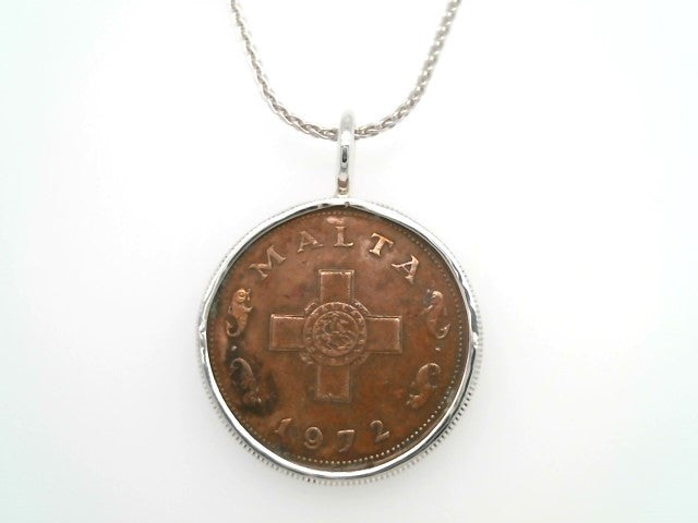Sterling Silver Bezel Set Bronze Maltese Coin Pendant