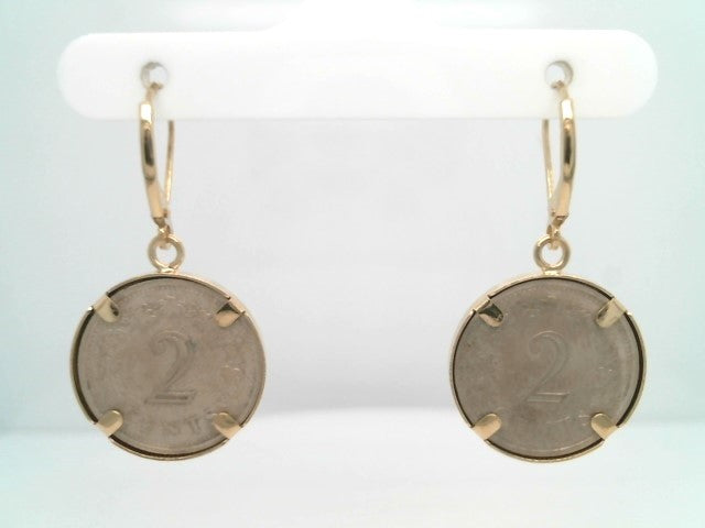 14 Karat Yellow Gold Bezel Set Maltese Coin Dangle Earrings With Leverbacks