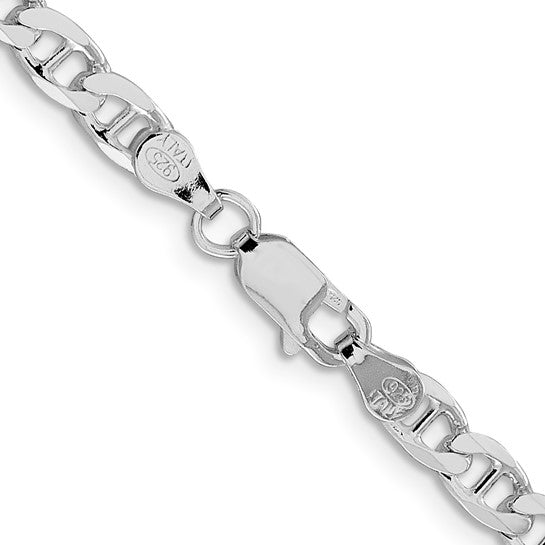 Sterling Silver Rhodium Plated 4.65Mm Flat Cuban Anchor Chain 18"