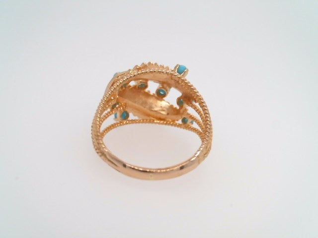 Vintage 18 Karat Yellow Gold Leaf and Turquoise Ring