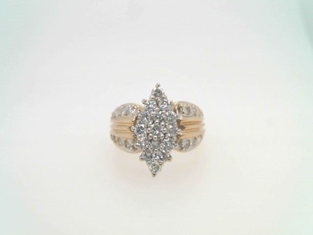Vintage 14 Karat Yellow Gold Marquise Shaped Diamond Cluster Ring
