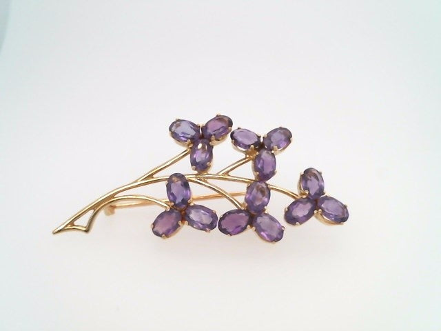 Vintage 18 Karat Yellow Gold Amethyst Floral Spray Pin, Signed H.Stern