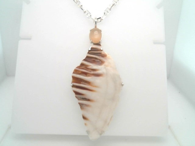 Sterling Silver Vero Beach Queen Conch Shard Pendant With Peach Moonstone Accent