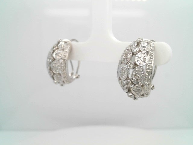 Vintage 18 Karat White Gold 1/2 Hoop Openwork Diamond Earrings With Omega Backs