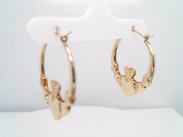 Vintage 14 Karat Yellow Gold Claddagh Design Hoop Earrings