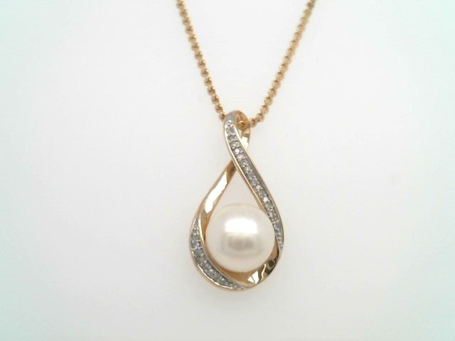 Vintage 14 Karat Yellow Gold Freshwater Pearl & Diamond Freeform Pendant