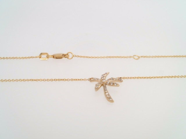 14 Karat Yellow Gold Fixed Diamond Palm Tree Necklace 18" In Length With A Loop At 16"
