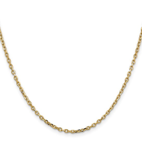 14 Karat Yellow Gold 2.2 Mm Diamond Cut Round Open Link Cable Chain 18 Inch