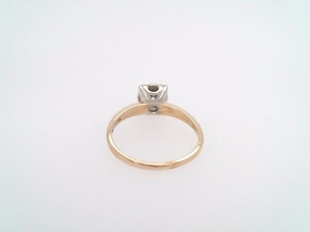 Vintage 14 Karat Yellow & White Gold Diamond Solitaire Ring With Fishtail Style Illusion Setting