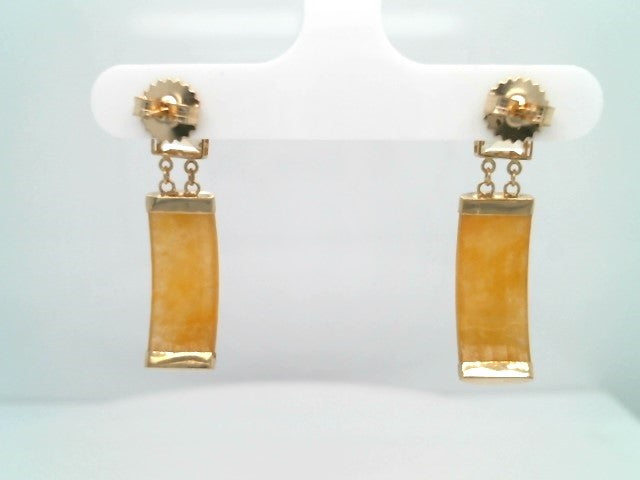 Vintage 14 Karat Yellow Gold Citrine & Yellow Jade Dangle Earrings
