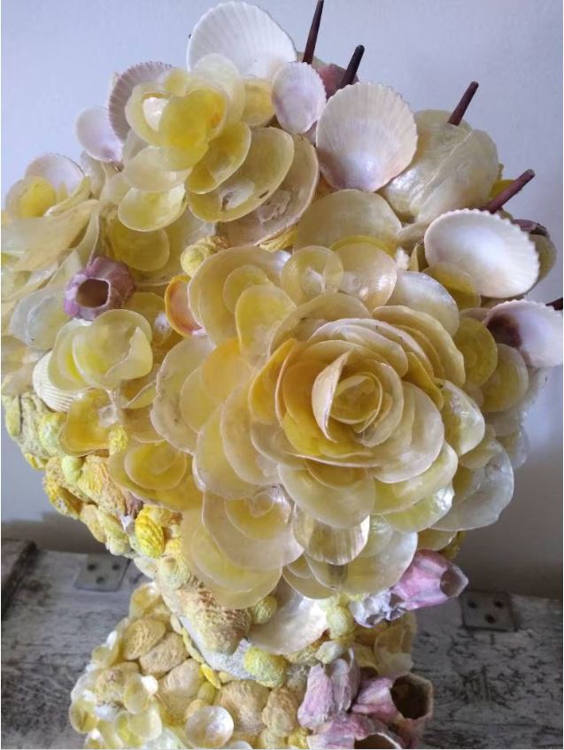Shell Incrusted Bust Statue With Hand Picked Florida Sea Shells & Barn