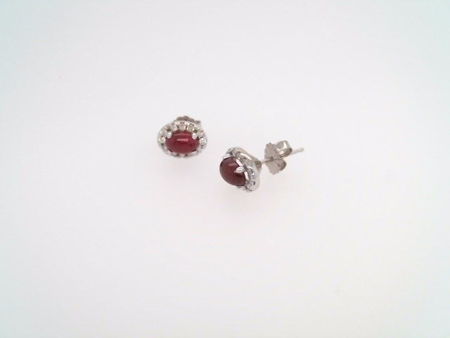 14 Karat White Gold Ruby & Diamond Halo Style Stud Earrings