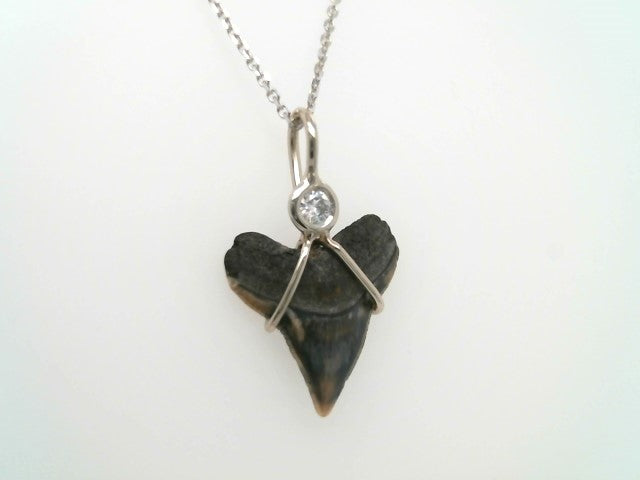 14 Karat White Gold Florida Shark's Tooth & Diamond Pendant