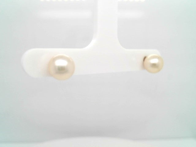 Vintage 14 Karat Yellow Gold 7 Mm Akoya Pearl Stud Earrings