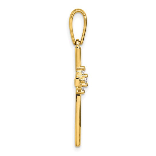 14 Karat Yellow Gold 3 Diamond Cross Pendant
