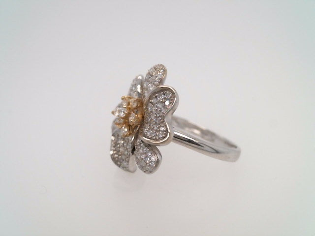Vintage 14 Karat White & Yellow Gold Diamond Pave Flower Ring