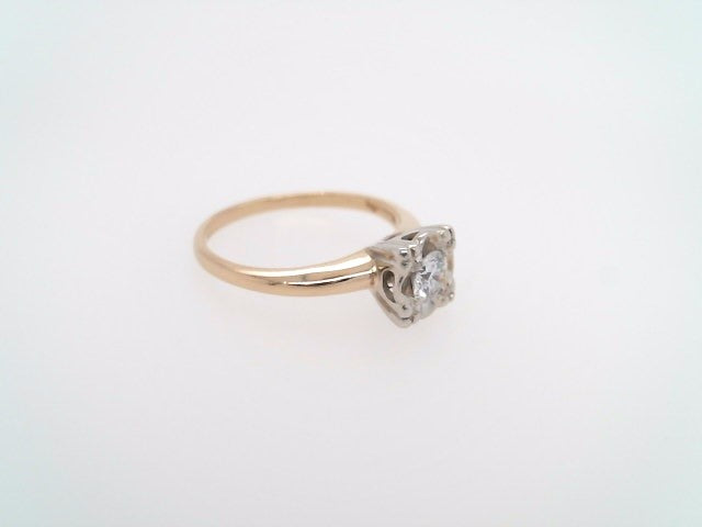 Vintage 14 Karat Yellow & White Gold Diamond Solitaire Ring With Fishtail Style Illusion Setting