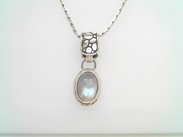 Vintage Sterling Silver Oval Bezel Set Moonstone Pendant