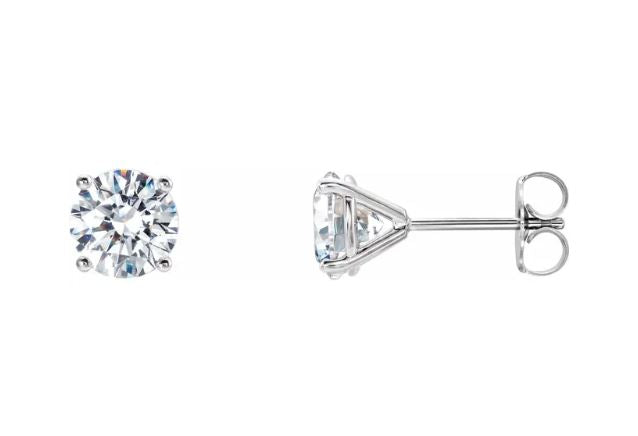 14 Karat White Gold 4 Prong Martini Set Lab Grown Round Brilliant Diamond Solitaire Stud Earrings