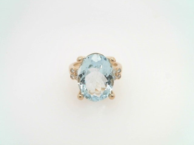 14 Karat Yellow Gold Aquamarine & Diamond Accent Ring