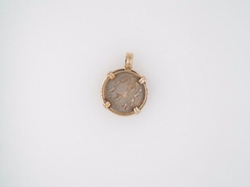 Sterling Silver double stuiver Coin Set In Prong Set In 14 Karat Yellow Gold Bezel Pendant