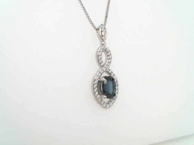 14 Karat White Gold Sapphire & Diamond Necklace, Adjustable Up To 24"