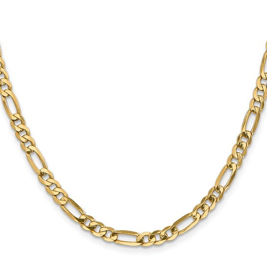14 Karat Yellow Gold 4.75 Mm Flat Figaro Chain 24"