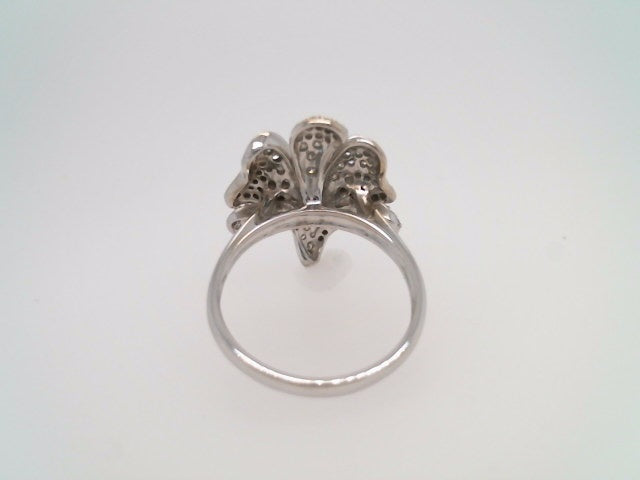 Vintage 14 Karat White & Yellow Gold Diamond Pave Flower Ring