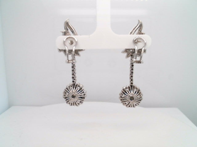 Vintage Retro Platinum Blue Sapphire & Diamond Dangle Earrings