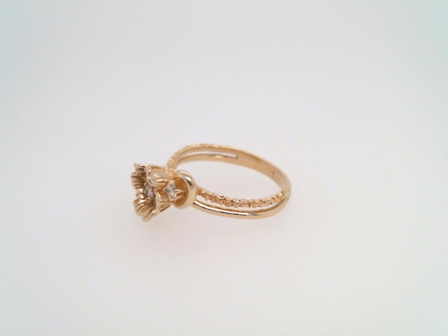 Vintage 14 Karat Yellow Gold Textured Flower Ring With Diamonds