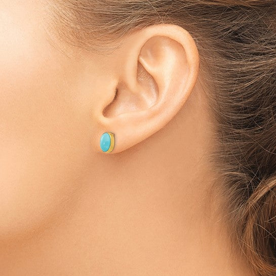 14 Karat Yellow Gold Bezel Set Oval Turquoise Post Earrings