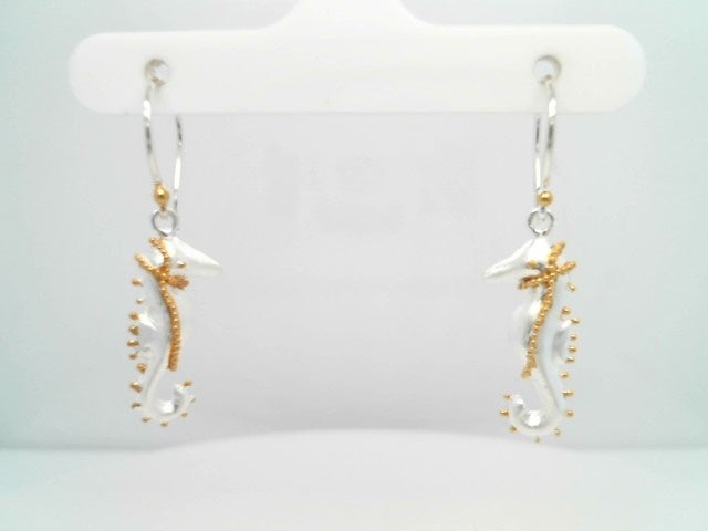 Sterling Silver And 22 Karat Yellow Gold Vermeil Seahorse Dangle Earrings