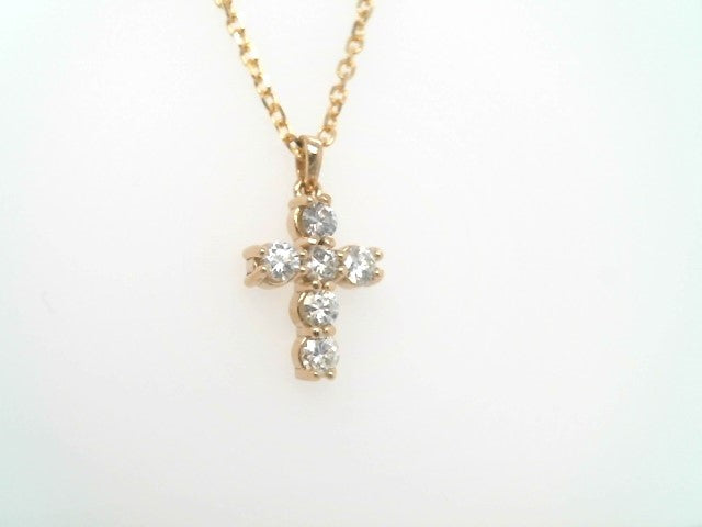 14 Karat Yellow Gold Shared Prong Set Diamond Cross Pendant