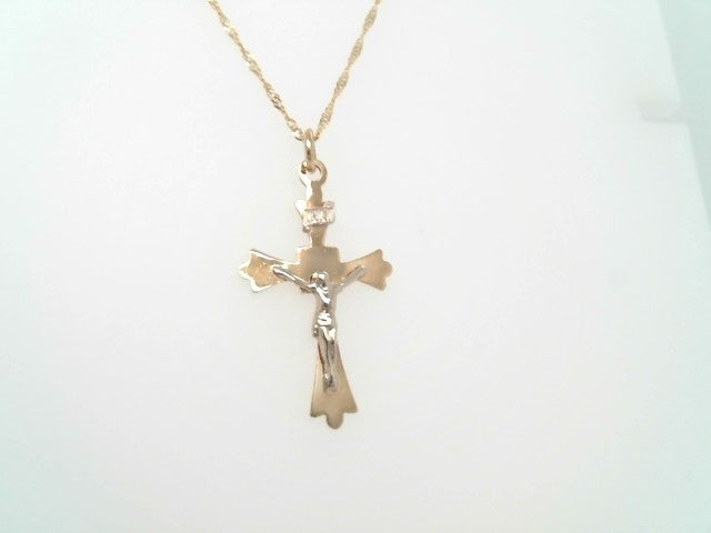 Vintage 14 Karat Yellow & White Gold Crucifix Necklace, 16"
