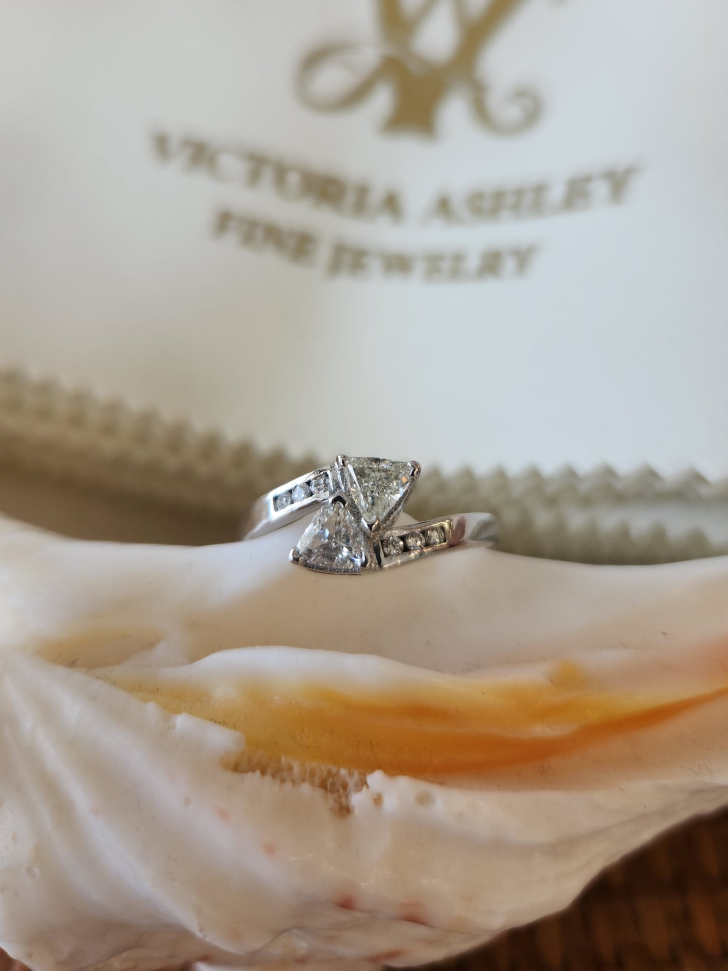 Vintage 14 Karat White Gold "Toi Et Moi" Style Trillion Diamond Bypass Ring