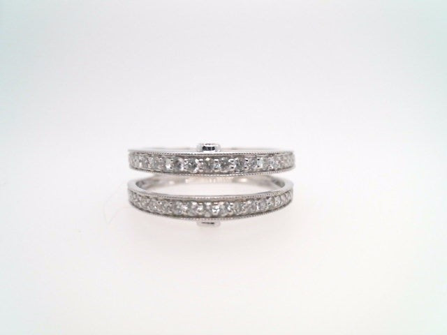 14 Karat White Gold Bead Set Diamond Ring Jacket With Milgrained Edge .68 Ctw