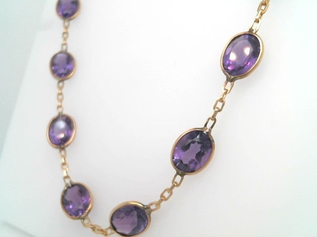 Vintage 14 Karat Yellow Gold Amethyst "By The Yard" Style Station Necklace, 18"