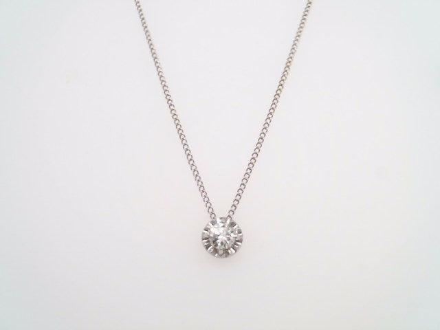 Vintage 14 Karat White Gold Illusion Set Diamond Solitaire Pendant