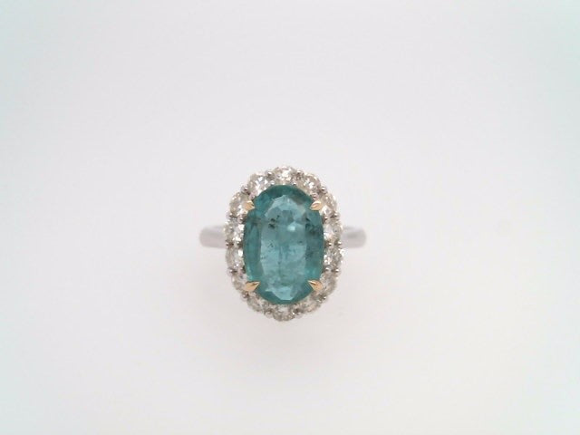 14 Karat White Gold Emerald & Diamond Halo Style Ring