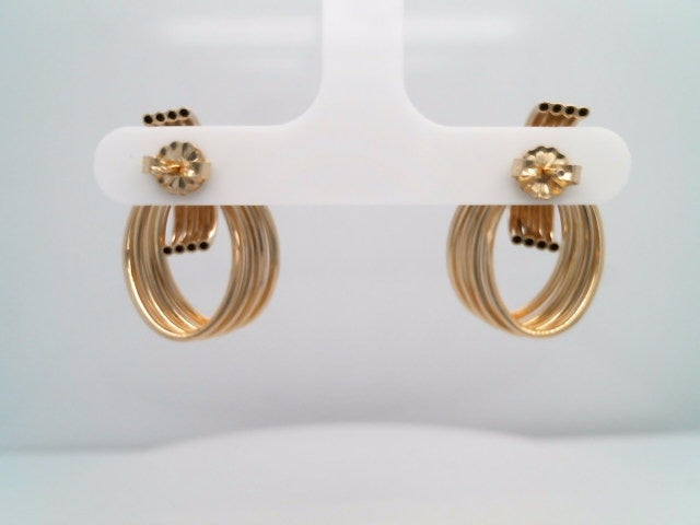 Vintage 14 Karat Yellow Gold Quadruple Twisted Wire Oval Circle Earrings With Diamonds