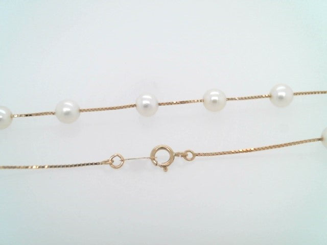 14 Karat Yellow Gold 5-6 Mm Cultured Freshwater Pearl "By The Yard" Style Necklace, 17"