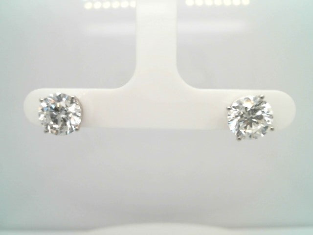 14 Karat White Gold 4 Prong Basket Set Lab Grown Round Brilliant Diamond Stud Earrings