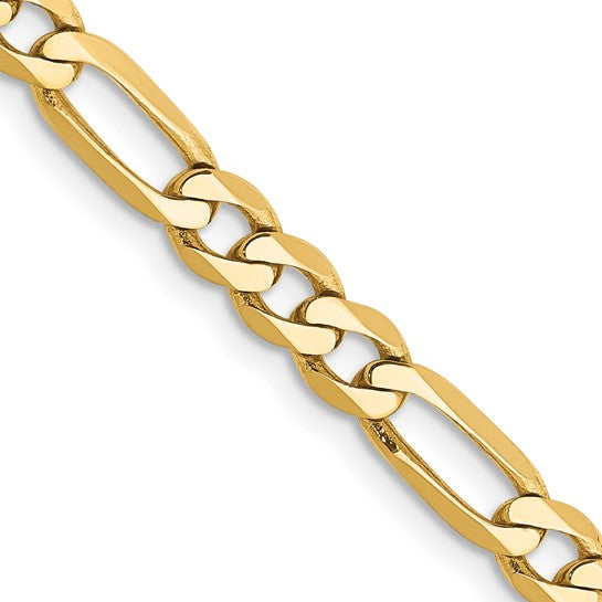 14 Karat Yellow Gold 4.75 Mm Flat Figaro Chain 24"